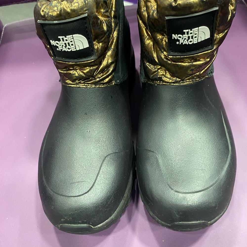 Black & Gold North Face rain boots size 8